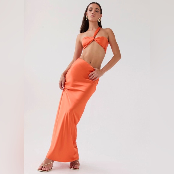 COPY - NWT Peppermayo Hidden Oasis Satin Maxi SKIRT - Tangerine - Picture 3 of 7